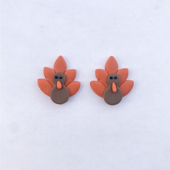 Turkey Stud Clay Earrings for Thanksgiving - Picture 2 of 2